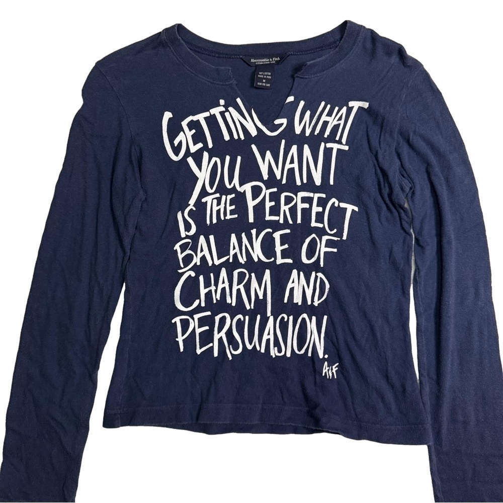 Abercrombie & Fitch Blue Long Sleeve Top Tee Shirt Size Medium Mirrored Graphic - Picture 5 of 11